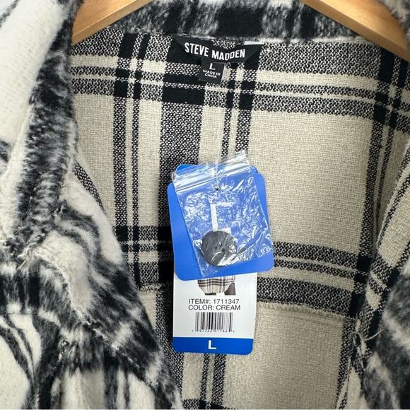 NWT Steve Madden Wool Blend Cream Plaid Button-Up Shacket Size Large - Picture 8 of 10